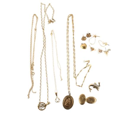Various 9ct gold jewellery, including St Christopher pendant necklace, heart charm etc, 19.3g grossLot sold as seen unless sp