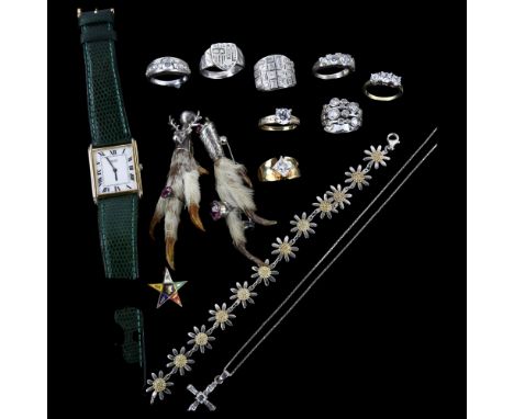 Various silver jewellery, including cubic zirconia rings, flowerhead bracelet etcLot sold as seen unless specific item(s) req