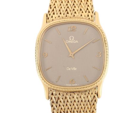 OMEGA - a Vintage gold plated stainless steel Deville quartz bracelet watch, ref. 1365, circa 1980s, grey dial with quarterly