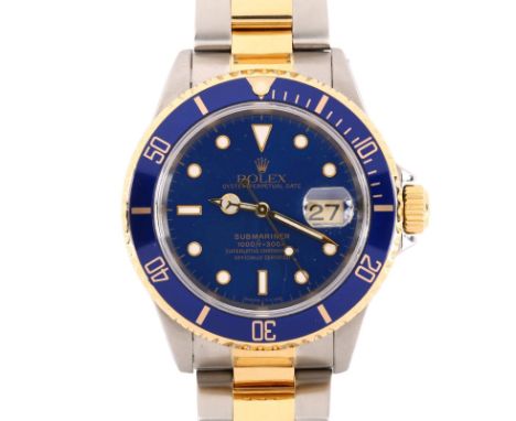 ROLEX - a bi-metal Submariner Oyster Perpetual Date automatic bracelet watch, ref. 16613, circa 1996, blue dial with dot and 