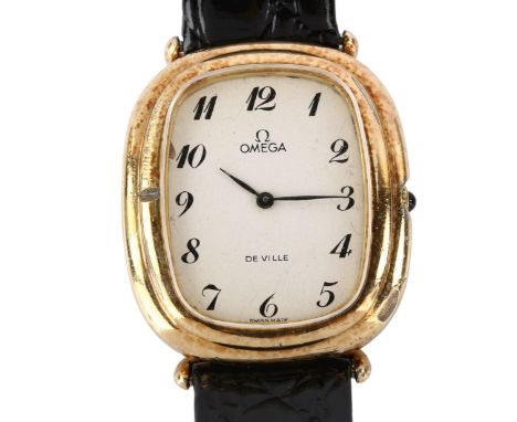 OMEGA - a gold plated De Ville mechanical wristwatch, ref. 1031VE, circa 1972, white enamel dial with Arabic numerals and ste