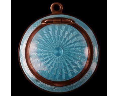 A Continental silver and blue enamel miniature compact, diameter 3cmUnderside has 1 large edge chip otherwise no damage or re