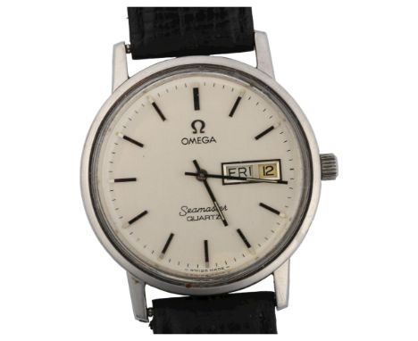 OMEGA - a stainless steel Seamaster quartz wristwatch, ref. 196.0080, circa 1977, silvered dial with baton hour markers and d