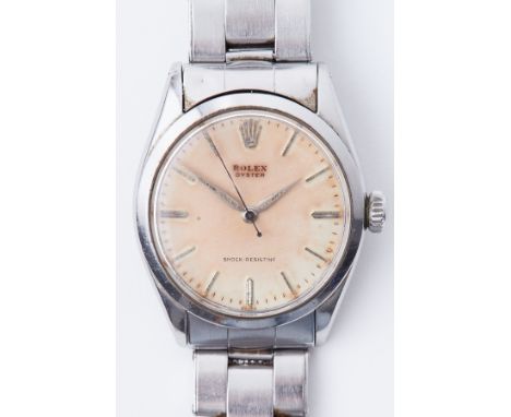 Rolex, a vintage gent's manual Rolex Oyster shock resisting, stainless steel, diameter 34mm, bracelet stamped 61, no box or p