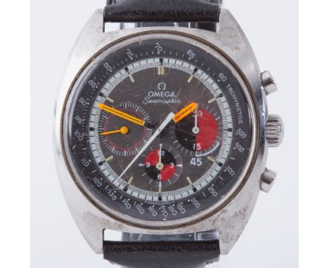 Omega, a gent's vintage Omega Seamaster manual wind Chronograph with Black/Red Tachymeter Dial & Orange Hands, circa 1973/74,