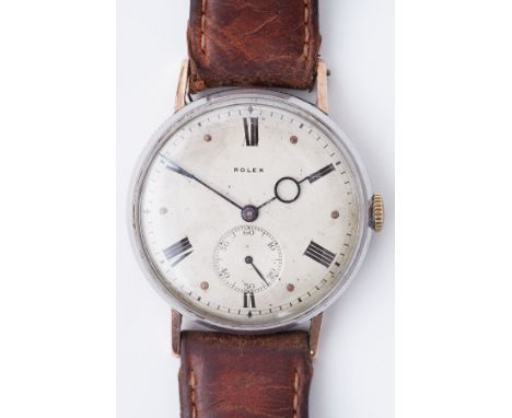 Rolex, a gent's vintage Rolex stainless steel & gold wristwatch, manual wind, diameter 34mm, backplate stamped 309060, brown 