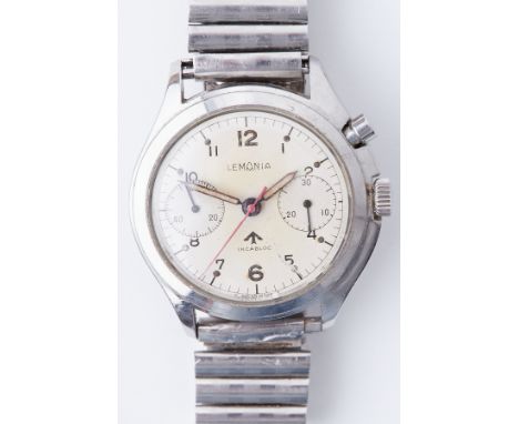 Lemania, a gent's stainless steel Lemania Incabloc wristwatch, manual wind,  Military issue, diameter 40mm, backplate stamped