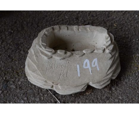 Composite garden planter, inscribed 'Beloved pet', width 28cm