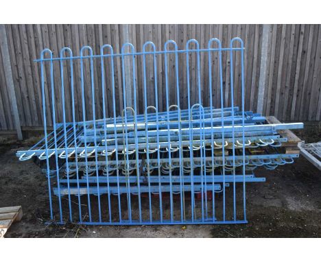 Large quantity of metal railings and posts, railing height approx 110cm, length 270cm