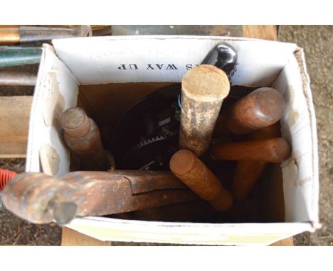 Box of various hand tools. chisles, drill etc 