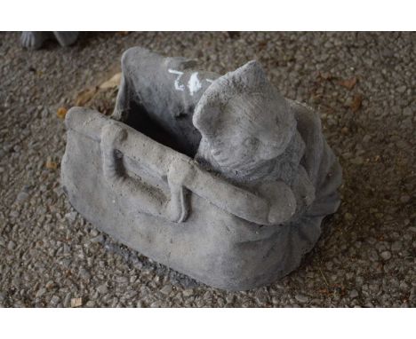 Composite garden planter formed as a cat in a bag, width 25cm