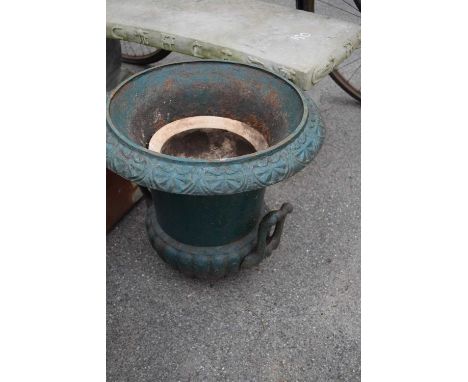 Cast iron garden urn (a/f), base missing, height 45cm