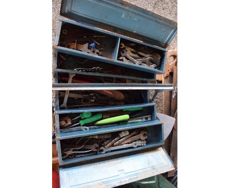 Metal cantilever tool box inc tools spanners screwdrivers etc