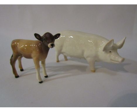 A Beswick Jersey Calf, model no. 1249D together with a Beswick Sow ch."Wall Queen 40th", model no. 1452A