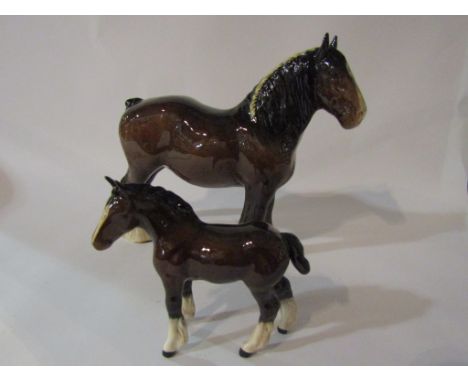 A Beswick Shire Mare in brown gloss, model no. 818 together with a Beswick Shire Foal in brown gloss, model no. 1053