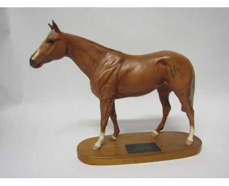 A Beswick Connoisseur horse - Grundy, on wooden plinth, in chestnut matt, model no. 2558 (ear restored)