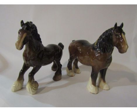 A Beswick Cantering Shire in brown gloss, model no. 975 and a Beswick Shire Mare in brown gloss, model no. 818