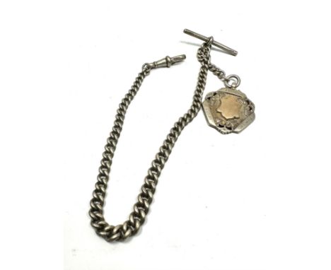 Antique silver albert watch chain &amp; fob weight 36g 