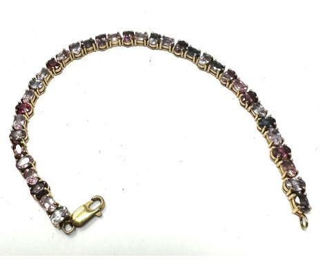 9ct gold multi gemstone tennis bracelet in sapphire amethyst etc weight approx 13g 