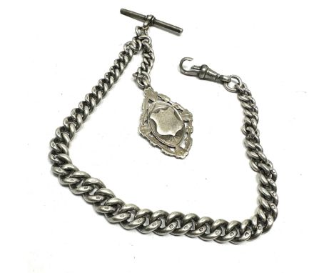 Antique silver albert watch chain &amp; fob weight 54g 