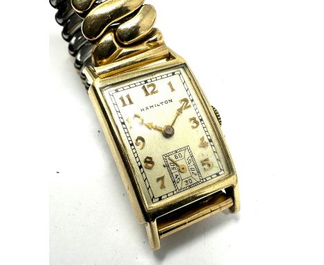 Vintage 14ct gold Hamilton Tank Style Wristwatch Watch the watch is ticking 