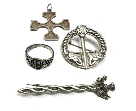 4 celtic design silver brooches ring &amp; pendant 