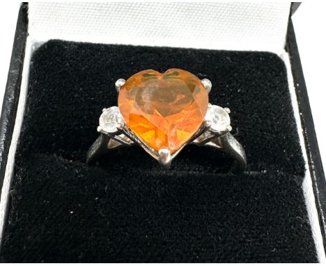 Gemporia Orange American Fire Opal Ring with White Topaz in Sterling Silver 2.41cts with c.o.a 