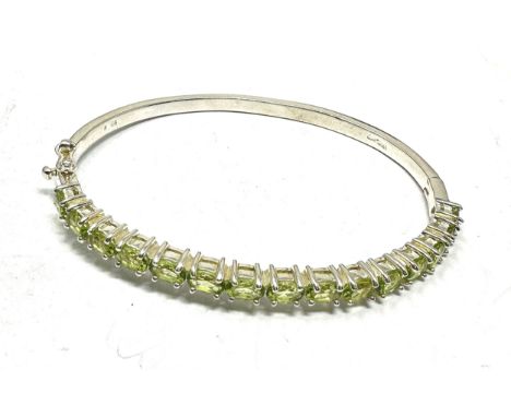 Silver &amp; green gemstone bangle 