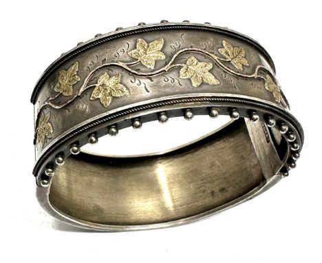 Victorian silver cuff bangle gold detail marked standard xrt tested as silver 