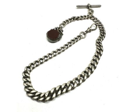 Antique silver albert watch chain &amp; swivel fob weight 70g 
