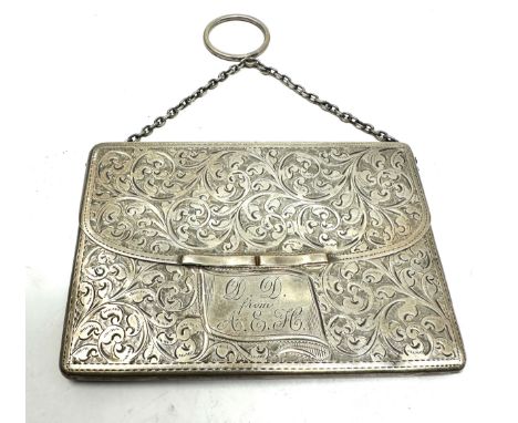 Antique silver chatelaine purse card case measures approx 9.8cm by 6.5cm chester silver hallmarks weight 71g 