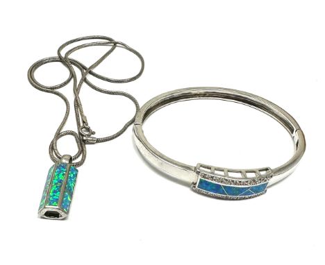 925 silver opal bangle &amp; pendant necklace 