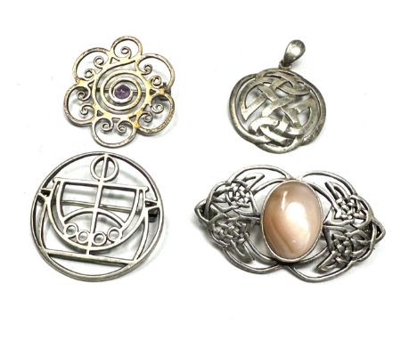 4 celtic style silver jewellery pendant &amp; brooches 