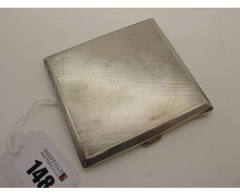 A Hallmarked Silver Cigarette Case, AC, Birmingham 1944, allover engine turned, 8.2cm, 87grams. 