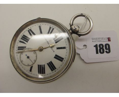 A Chester Hallmarked Silver Cased Openface Pocketwatch, the 'Improved Patent' dial with bold black Roman numerals, within eng