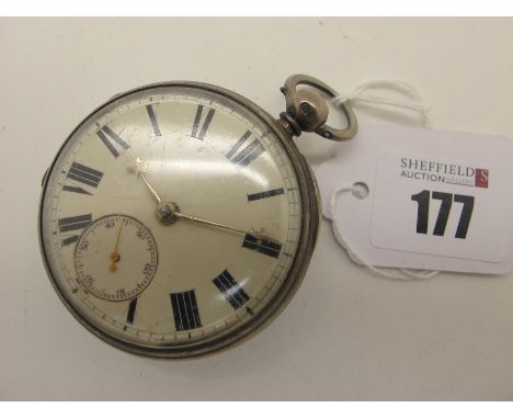 A Hallmarked Silver Cased Openface Pocketwatch, the dial with black Roman numerals and seconds subsidiary dial, within engine