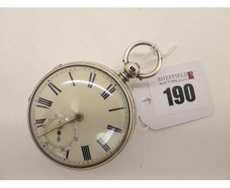 A Hallmarked Silver Cased Openface Pocketwatch, the dial with black Roman numerals and seconds subsidiary dial, within engine