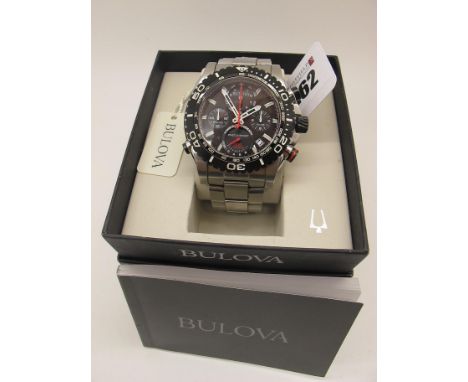 Bulova; A Modern 1/1000 Chronograph Gent's Wristwatch, (98B212), the signed black dial with subsidiary dials and date apertur