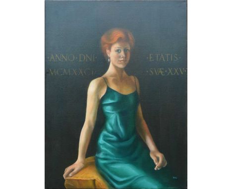 John Voss,Born on The Fourth of July,oil on canvas, signed, inscribed on the reverse, 102x76cm, unframed but mounted on stret