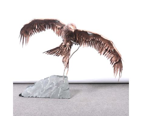 Ean Dawbarn, Red Kite in the Morning, 2020reclaimed metal, slate base, signed and dated to applied plaque,wingspan 107cm, hei