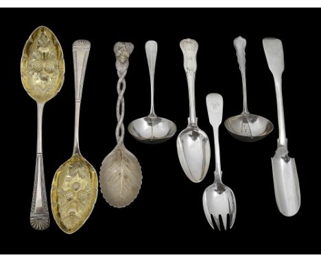 A George III silver fiddle pattern cheese scoop and other silvervarious dates, makersfirst London, 1814, Robert Rutland, toge