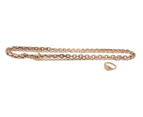 A 9ct fancy-link gold chain with a clasp, stamped '9.375' together with a signet ring, stamped '9ct' (2)approx length 41.5cm,