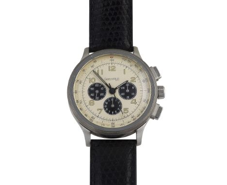 A gentleman's Eberhard Aviograf stainless steel Chronograph wristwatch    ref.31032circular white dial with luminous Arabic n