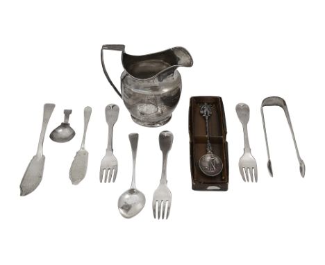 A George III silver cream jug and other silverfirst London, 1798, Alexander Fieldof plain oval bellied form with angular hand