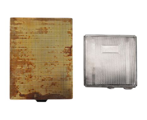 A continental silver-gilt cigarette case and a powder compactfirst stamped 925 Muntwyler St Mortiz, rectangular engraved with