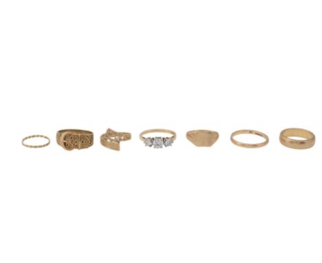 A group of 9ct gold rings9ct gold belt ring, stamped '375' with hallmarks; 9ct gold wedding band, stamped '375' with hallmark