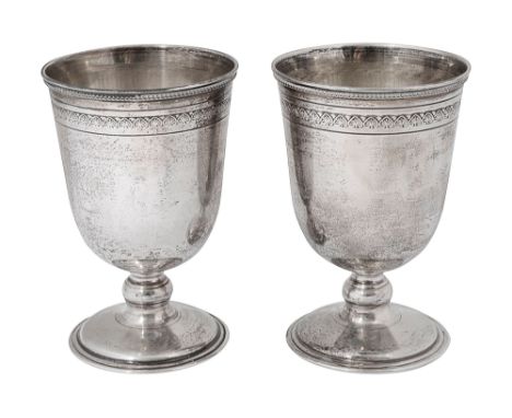 A pair of mid 20th century Turkish .900 silver gobletsstamped 900 KKplain design with palmette banded and beaded border, (2)h