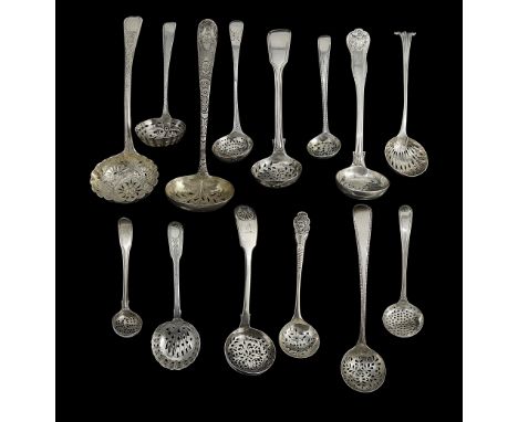 A collection of George III and later silver sifter spoonsvarious dates, makersto include: an Irish Onslow pattern sifter spoo