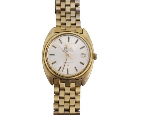 A gentleman's Omega Constellation gold plated steel Automatic chronometer wristwatch REF. CD 168017SPcircular silvered sunbur