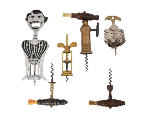 A collection of 19th century and later corkscrewscomprising: Italian Carlo Gemelli 'Barmaid' double lever corkscrew c.1950, a